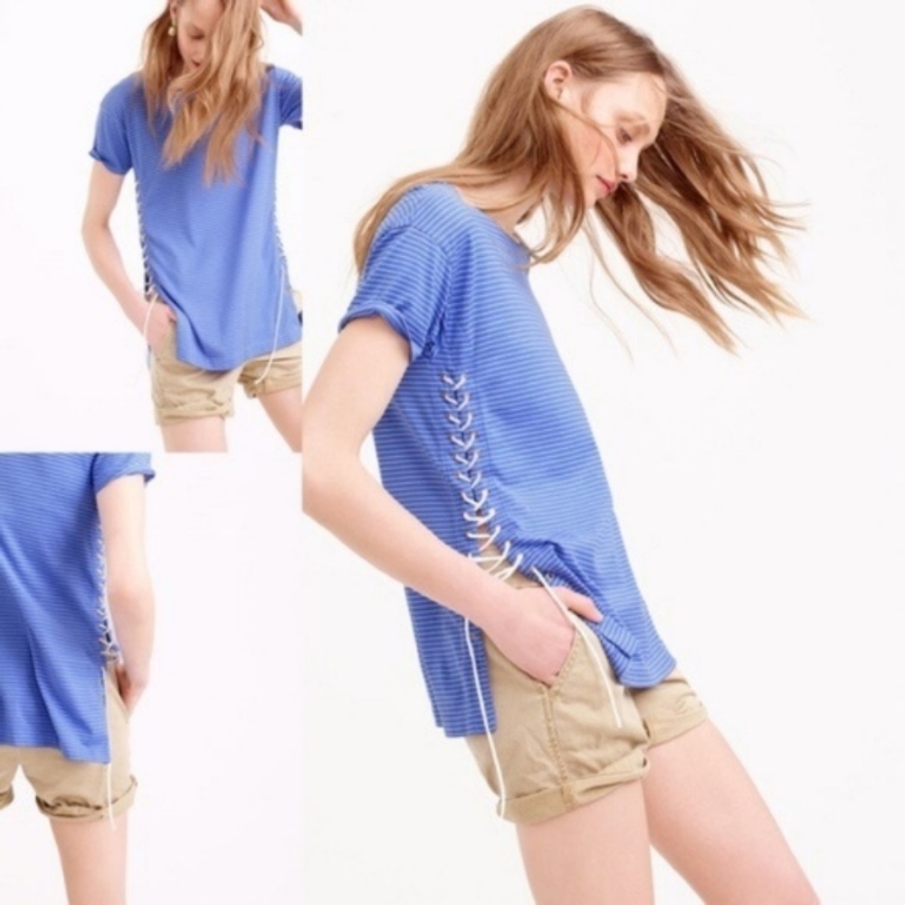 J. Crew short sleeve stripe T-shirt side lace up